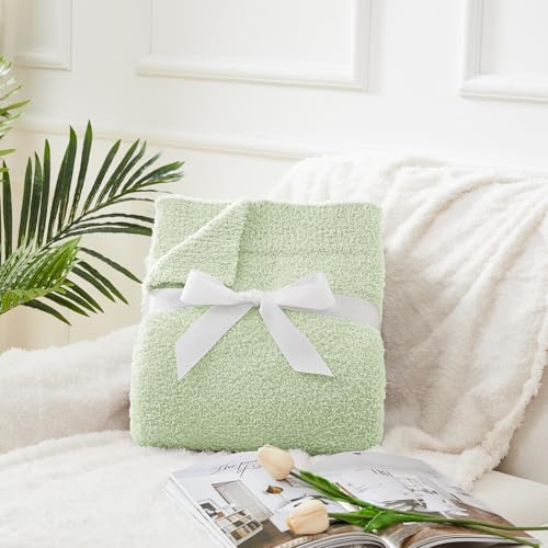 Image of CYMULA Knit Throw Blanket for Mint Green - Super Soft Lightweight Plush Fuzzy Fluffy Cozy Blankets and Throws for Sofa Bed, 60 x 80 inches