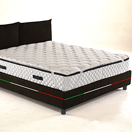 GEEMMA s.r.l. Topper para colchón acolchado de fibra muy hipoalergénica matrimonial Alto 3/4 cm, corrector con elásticos angulares para fijarlo al colchón, Topper 170x200 cm