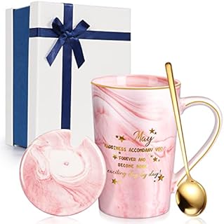TangDouJM Birthday Gift for Auntie, Coffee Mug Gift for Auntie from Niece and Nephew, Ceramic Marble Coffee Mug Teacup with Lid, Spoon and Gift Box