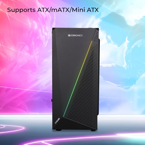 Image of ZEBRONICS Slash Mid-Tower Premium Gaming Cabinet ATX /MicroATX /MINI ITX, 1x 120mm Rear Fan,Halo Glow Ring RGB Fans,RGB LED Modes,Tempered Glass Side Panel,USB 3.0, Magnetic Dust Filter