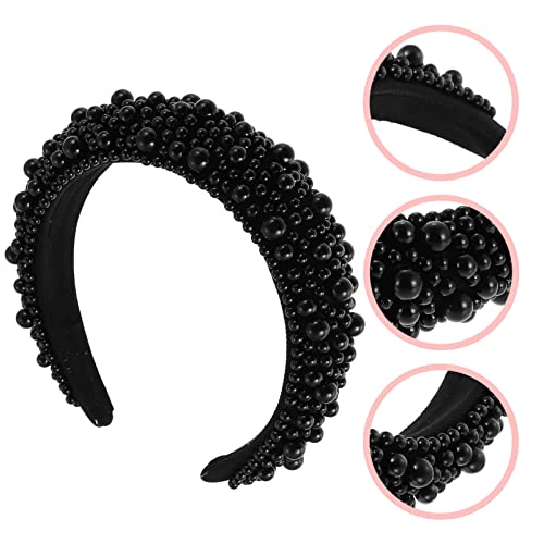 Beaupretty Pearl Hairband Black Padded Headband with Pearl Effect Lightweight Sponge Hairband for Women Stylish Daily Wear Party Hair Accessory - Image 2
