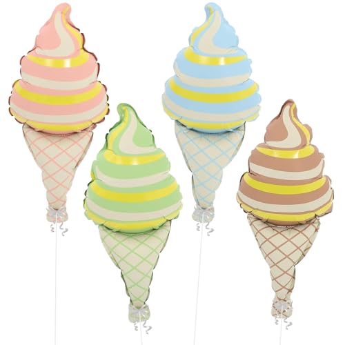Image of Rozi Decoration Ice Cream Shape Foil Balloons Set of 4 for Birthday Parties Decoration, Colorful Cone Theme Balloons for Kids Celebration, Summer Party and Dessert Theme Decor (Multicolor)