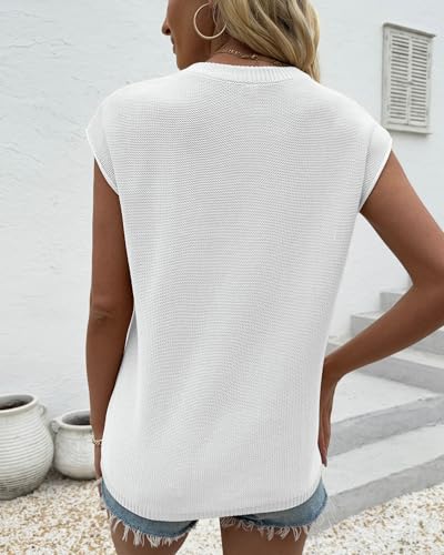 Image of COSSEN Womens Summer Cap Sleeve Tops Trendy Casual Crew Neck Knit Lightweight Sweater Pullover Top