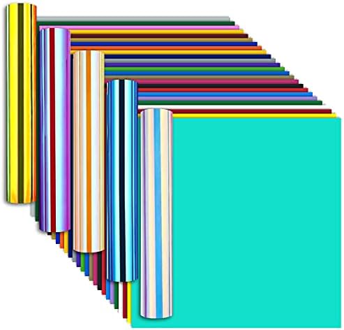 Lya Vinyl Permanent Vinyl Bundle, 25 Self Adhesive Vinyl Sheets + 5 Holographic Vinyl Sheets for Cricut, 12" x 12" Vinyl Bunble for Mug, Cup, Window, Ceramics, Holiday Decoration