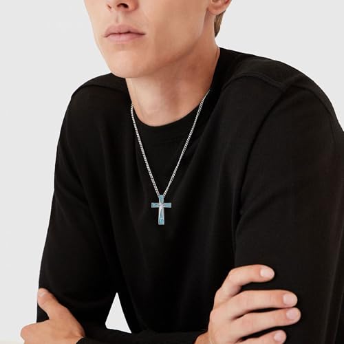 Cross Urn Necklaces for Ashes 925 Sterling Silver Turquoise Cross Urn Pendant Necklace Cremation Urn Jewelry for Men Women2