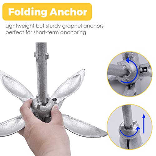 Acelane Kayak Anchor 3.5Lb Folding Grapnel Anchor Kit With 50Ft Marine Anchor Line & Buoy For Kayak Fishing, Canoes, Jet Ski, Sup Board And Small Boat #TOP2