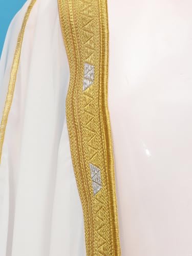 Boys Thobe Islamic Muslim Clothes Kimono Loose Abaya Long Sleeves Golden Lace Kaftan Cardigan3