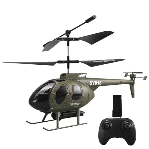 Trrymbbe RC Helicopter with HD Camera 6 Channel 2.4Ghz 350mAh Remote Control Helicopter for 15 mins Flying Easy Assembly ABS RC Plane, Gifts for Kids, Army Green Plane