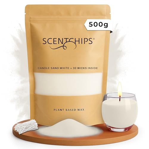 Scentchips Sable pour bougies - Granulés de cire colorés à faire soi-même avec 30 mèches lâches, sable décoratif pour pots en verre et bougies chauffe-plat, sans parfum, idéal pour le bricolage, les