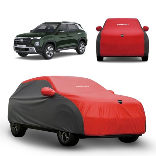 Image of PROTEGO Prime Series India's 1st Anti-Tear Car Cover for Hyundai Creta | Heavy Duty, Custom Fit, All Weather Protection | 100% Waterproof, Windproof & Hail Resistant | 2 Year Warranty | Red + Black