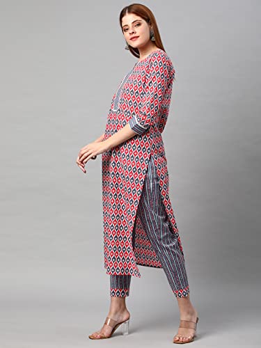 Image of ANNI DESIGNER Women's Cotton Blend Printed Straight Kurta With Pant