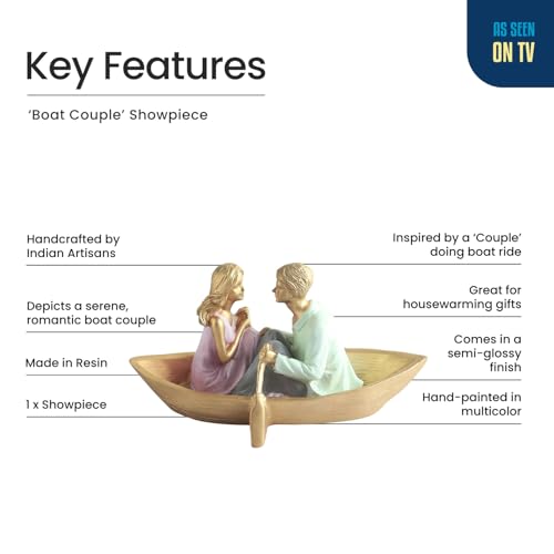 Image of ExclusiveLane 'Boat Couple' Resin Decorative Items for Living Room (Hand-Painted, 11.8 Cm)|Couple Show Pieces for Home Decor |Multicoloured