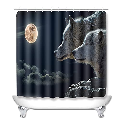 Duschvorhang Tierwolf Badezimmerteppich 4-Teiliges Set, Duschvorhang 180x180 Polyester+Badematte rutschfeste(50x80)+U… – Bild 3