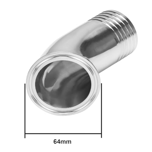 Image of DERNORD Sanitary Hose Barb Pipe Fitting 2 inch Tri Clamp (64MM Ferrule) 45 Degree Elbow Tube OD 2 inch /51MM