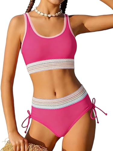 Image of Teen Girls Swimsuit Two-Piece Bikini Set Adjustable Shoulder Straps Bathing Suit Kid Athletic Swimwear with Chest Pad