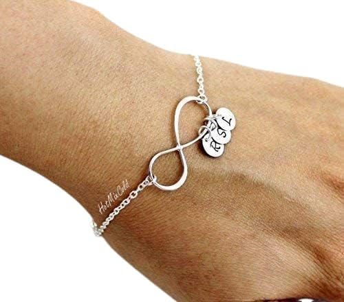 HotMixCold Personalized Infinity Bracelet and Initial, Family Monogram Charm Bracelet, Mothers Bracelet, BFF, Silver Sister Jewelry - Image 4