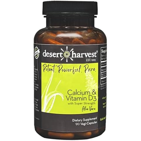 Desert Harvest Calcium Carbonate 250 mg + Vitamin D3 100 IU Supplement with Aloe Vera for Absorption, 90 Capsules Cover