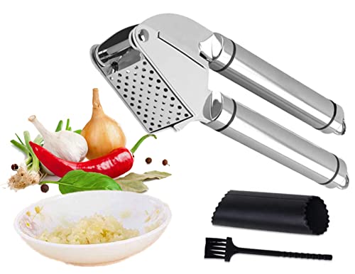 Has & Fas Garlic Press Stainless Steel 304, Garlic Mincer Roller Presser Rocker Smasher Chopper Grinder Crusher Ginger Squeezers Home & Kitchen Best Cooking Gadgets 2022, Free Silicone Peeler & Brush