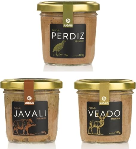 Auswahl verschiedener Gourmet-Pasteten, Wildschwein, Hirsch und Rebhuhn, Set mit 3 Gläsern à 100 g, ideal zum Bestreichen von Salzgebäck und Brot.