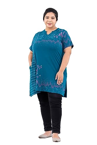 Image of CUPID Women's Cotton Plus Size Half Sleeves Long Top for Semi Summers with One Side Pocket for Ladies Printed T Shirt 3XL to 7XL