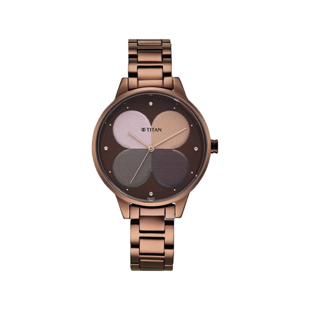 Titan Purple Quartz Analog Allure Floral Mosaic Brown Dial Brown Metal Strap Watch for Women - NT2648QM01