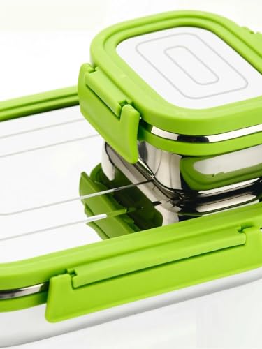Image of Premium Stainless Steel Lunch Box Set with Clip-Lock Airtight Lid - Leak-Proof, BPA-Free Food Grade Container for Office, School, Picnic, Travelling for Kids & Adult, Men & Women Color (Green)