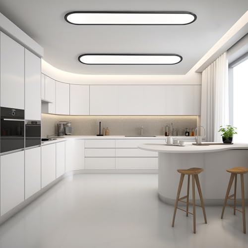 Ganeed 55.1" High Brightness Linear LED Ceiling Lamp, 60W Dimmable Low Profile Flush Mount LED Flat Panel Long Ceiling Light Fixture for Kitchen Office Laundry Shop, Black by Ganeed - Used condition - Image 2