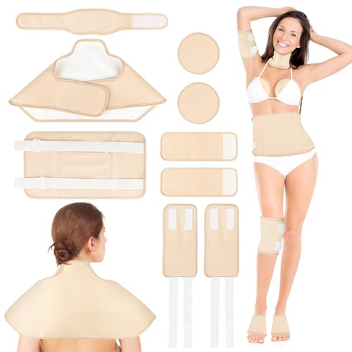 Castor Oil Pack Wrap, 9Pcs Reusable Organic Castor Oil Pack Kit for Shoulder Neck Chest Waist Knee Feet, Cotton Castor Oil Wrap, Adjustable Castor Oil Compress Pads, Machine Washable Anti Oil Leak