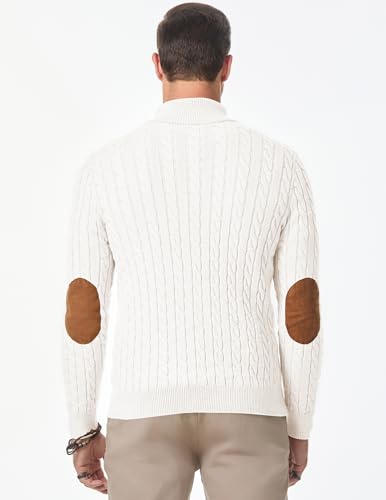 Image of JMIERR Men's Cable Knit Pullover Sweater Casual Long Sleeve Stand Collar Button Knitted Sweaters