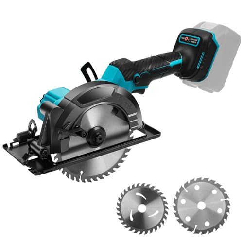 6 Zoll Akku Handkreissäge Kompatibel mit Makita 18V akku, 5800RPM Bürstenlose Kreissäge mit 3 Sägeblättern(125/140/150mm), Einstellbarer Schnittwinkel 0-45°, Handkreissäge für Holz, Metall (ohne Akku)
