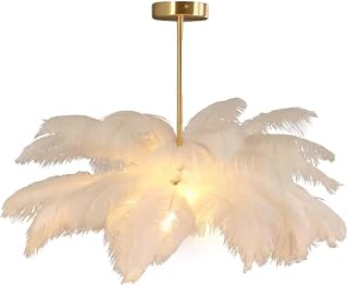 Ostrich Feather Chandelier Light for Bedroom and Living Room Elegant Feather Ceiling Lamp with Unique Design and Soft Lighting (Style B 55CM)