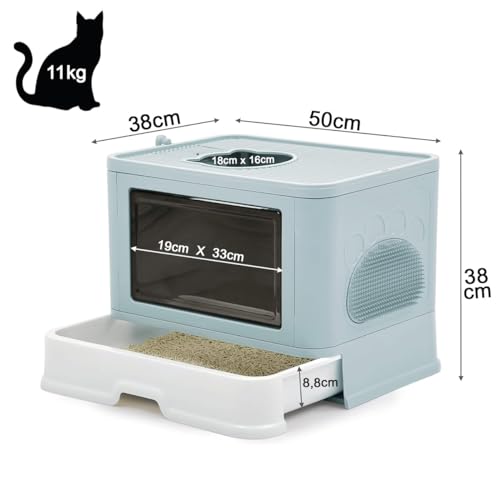 Banheiro Gato Fechado Filtro Anti-odor + Pá + Coçadinha Luxo (Azul)