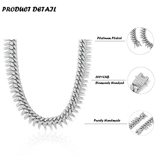Huitian Intl Cuban Link Chain For Men Women Iced Out Chain With Thorns Diamond Cubic-Zirconia 18K Silver-Plated Titanium Bling Miami Necklace Hip Hop Accessories #TOP3