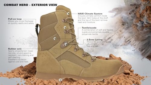 HAIX Boots - Combat Hero Military Boots - Meet AR 670-1 Military Gear Requirements, Tactical Performance, Coyote3