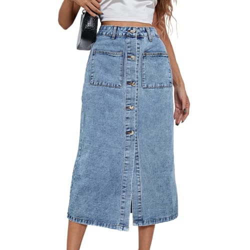 Amazon.com: LALUNE Denim Skirts for Women with Pockets