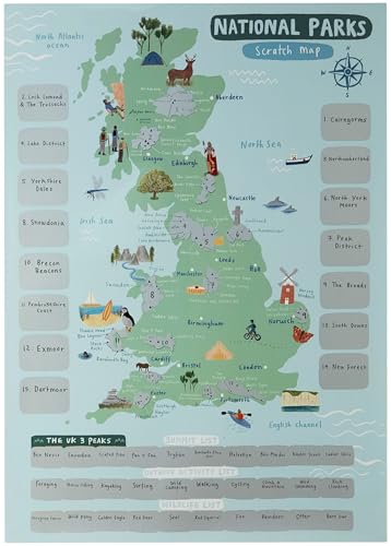 Image of UK National Parks Map Scratch Off Poster - National Park Tracker - Gift for Walkers & Hikers - Best Peaks, Wildlife & Activities – A2 Size