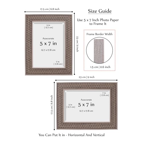 Image of GOLDEN PEACOCK Set of 2 5x7 Inch Photo Frames - Elegant Sand Dune & Gold Finish | Textured Decorative Tabletop & Wall Hanging Picture Frames for Home Decor & Gifting