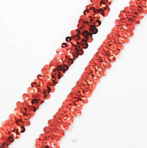 CNFQ 10 yards Elastisches glänzendes Paillettenband Applikation für Hochzeit Kostüm Brautschmuck PVC (Rot)