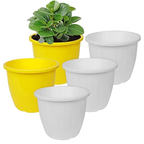 Image of Kuber Industries Flower Pot | Flower Pots for Indoor & Outdoor | Plastic Pot for Gardening | Planter for Flower | Balcony Pots for Home Decor | Duro Flower Pot | 10 Inch | Pack of 5 | Multi