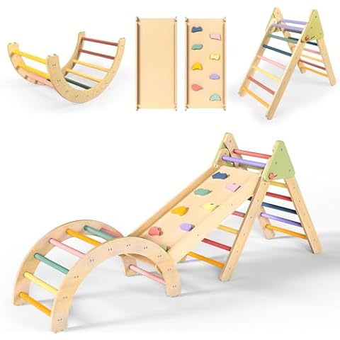 BAUTIA Pikler Triangle Set, Toddler Climbing Toys Indoor Playground, Wooden Montessori Climbing Toys for Toddlers 1-3 Inside Cover