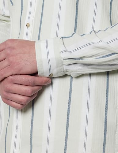Image of Peter England Men's Linen Blend Shirt | Subtle Stripes | Full Sleeves