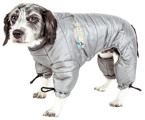 Doghelios 'Thunder-Crackle' Full-Body Bodied Waded-Plush Adjustable And 3M Reflective Pet Dog Jacket Coat W/ Blackshark Technology, Medium, Grey #TOP1