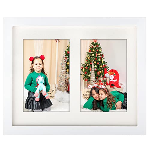 WUTL 8x10 Picture Frame 4x6 Double Photos Frame With Mat Soild Wood White