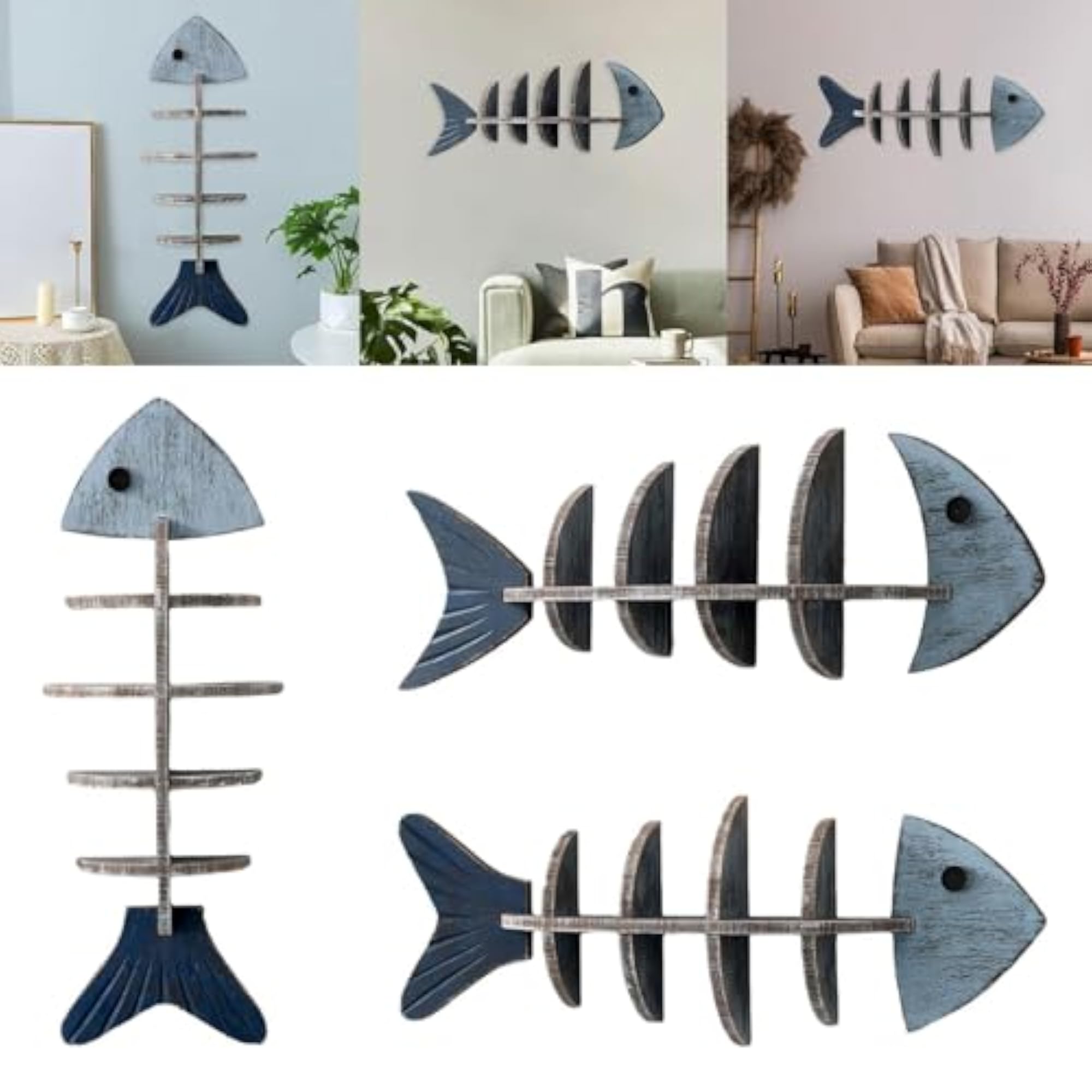 Fishbone Shape Wall Shelf for Toys Storage, Wooden Wall Mounted