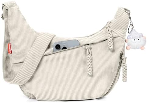 Captain Blues Umhängetasche Damen Crossbody Bag Cord Tasche Halbmond Tasche Damen, Verstellbare Schultertasche mit Reißverschluss und Baumwollfutter, Ideal für Arbeit, Reisen und U