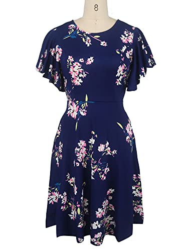 Image of oxiuly Wedding Church Vintage Cocktail Dresses with Pockets Summer Casual Floral Dress for Women Flare376
