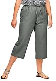 ellos Plus Size Linen-Blend Drawstring Elastic Waist Relaxed Fit Capris - 24, Olive Grey