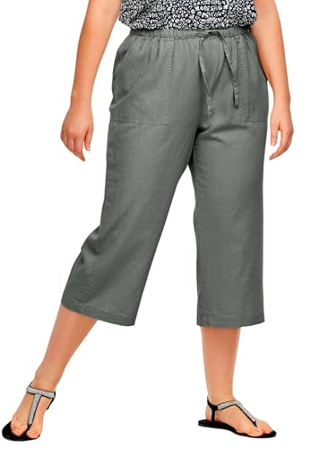 ellos Linen-Blend Drawstring Elastic Waist Relaxed Fit Capris Olive Grey