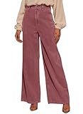 Sidefeel Women's Corduroy Pants Casual High Waisted Wide Leg Elastic Waist Loose Trousers with Pockets Violet Medium