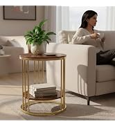 ENIQE STORE Modern Coffee Table Metal Side Table with Marble Finish Top | 2-Tier Round End Table ...